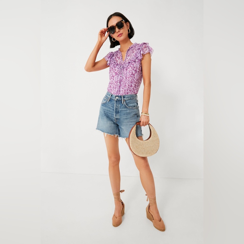 Draper James Floral Ruffle Purple Top Size Large - Picture 2 of 9